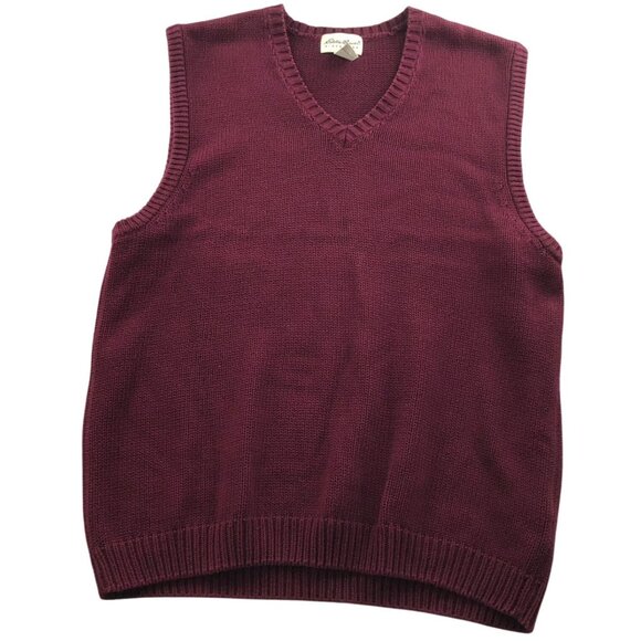Eddie Bauer Mens Vest Sweater Size XL V-Neck Burgundy Knit Pullover Cozy Casual - Picture 1 of 9